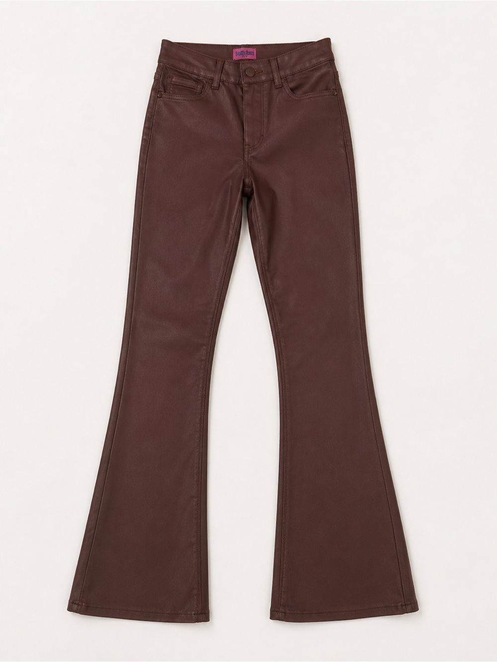 Edikted Brown Faux Leather Flare Pants | High Rise | Size S